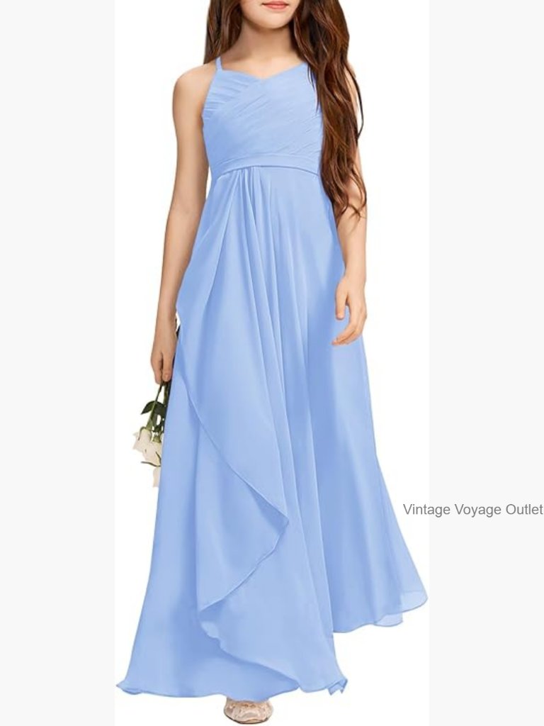 Girls A-Line Halter Maxi Dress Chiffon Floor-Length Gown
